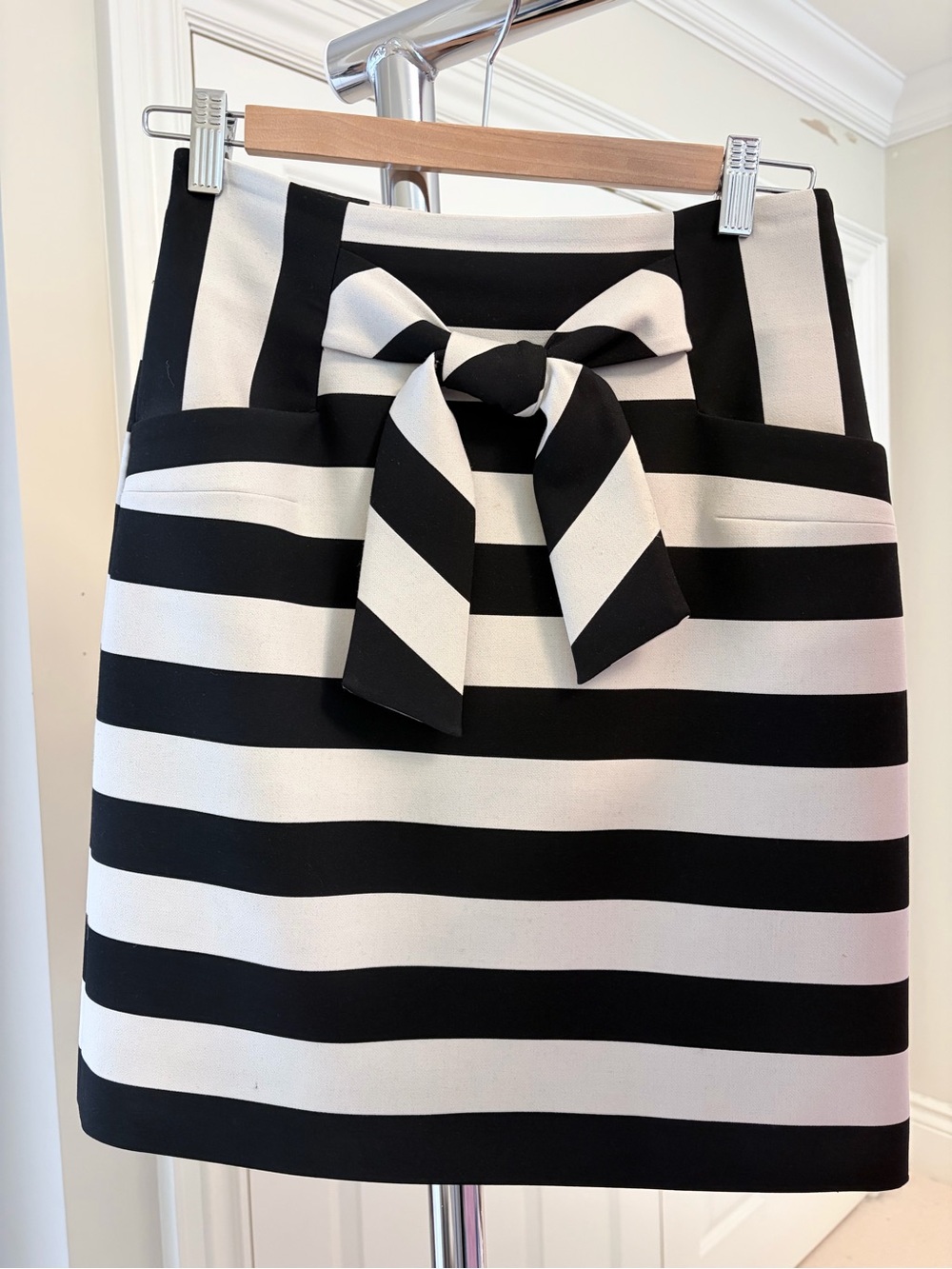 Karen Millen Black and White Striped Tie-Front Mini Skirt